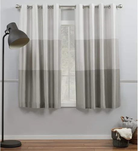 Miniatura 28 de Par de paneles de cortinas Exclusive Home Chateau a rayas de seda sintética con ojales en la parte superior, 54 x 84 pulgadas, Azul Verde Verde