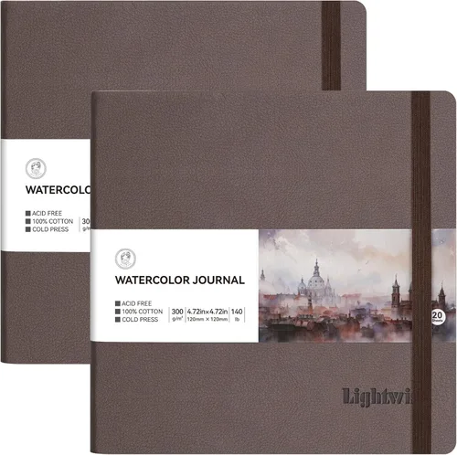 Miniatura 10 de Lightwish Cuaderno de bocetos cuadrado de acuarela, paquete de 2 hojas en total, 40 hojas, 100% algodón, 140 libras, sin ácidos, diario de papel