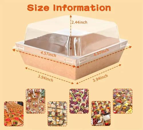 Miniatura 2 de XININSUN Cajas pequeñas de embutidos con tapas transparentes, mini caja de papel para llevar, recipientes de alimentos desechables, cajas de postre