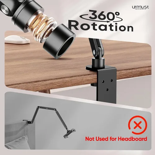 Miniatura 8 de Urmust Soporte de pared para tableta para iPad, rotación de 360°, soporte ajustable para tablet con brazo extensible de aluminio, para iPad
