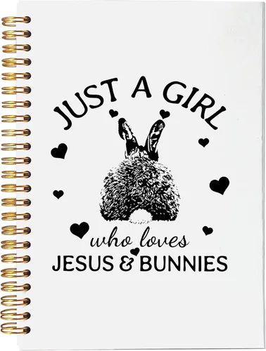 VNWEK Jesus Bunny - Cuaderno de espiral cristiano de 5.5 x 8.3 pulgadas, diario de regalos para amantes de los conejos, Just a Girl Who Loves Jesus