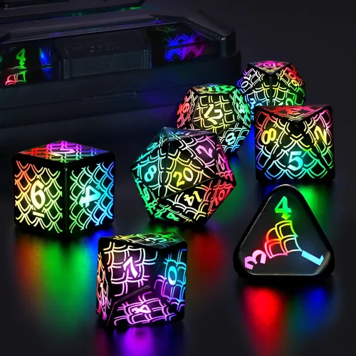 Miniatura 10 de Juego de dados LED DND, Juego de dados con luz recargable genial para mazmorras y dragones, dados poliédricos ZHOORQI D y D con caja de carga