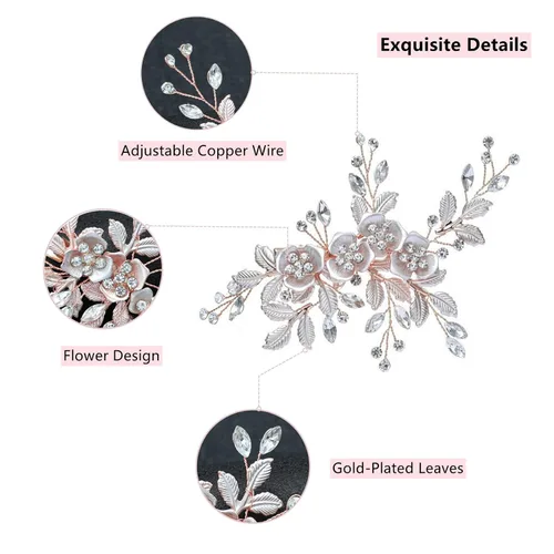 Miniatura 3 de Pinza para el pelo de boda hecha a mano con diamantes de imitación para novias, accesorios para el cabello de boda para novias y niñas de flores