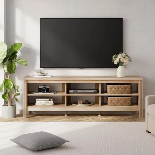 Miniatura 2 de WAMPAT Soporte de TV para 65/70/75 pulgadas, centro de entretenimiento de TV con almacenamiento, mesa consola moderna de mediados de siglo para sala