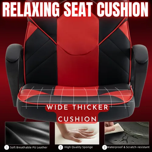 Miniatura 7 de Silla ergonómica de videojuegos para computadora, oficina en casa, carreras, escritorio ejecutivo de video, de piel sintética, para adultos