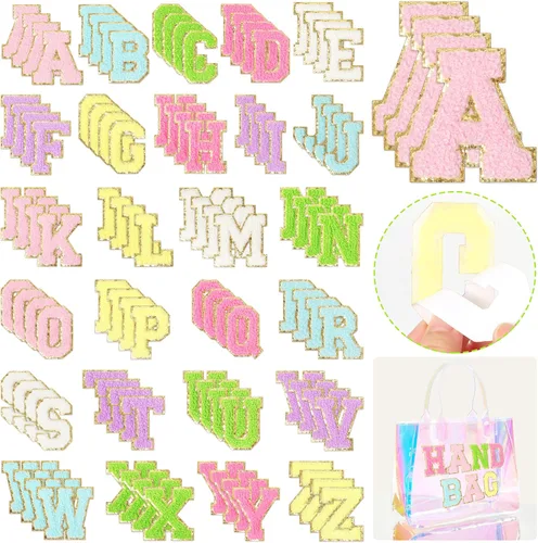 Miniatura 7 de Parches de letras de chenilla autoadhesivas: NICEVINYL 104 piezas de parches de letras preppy blancas para ropa y mochilas - Parche de inicial