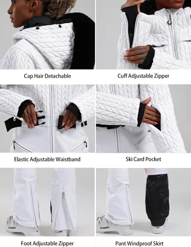 Miniatura 131 de GSOU SNOW Traje de esquí para mujer, traje de nieve delgado de una pieza, chaqueta de nieve, impermeable, resistente al viento, deportes al aire