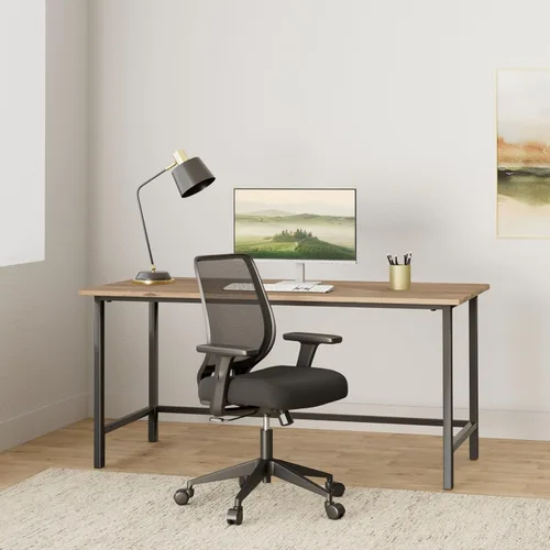 Miniatura 2 de Silla ergonómica de oficina, silla de escritorio de malla para el hogar con brazos ajustables, sillas de computadora con respaldo medio para Negro