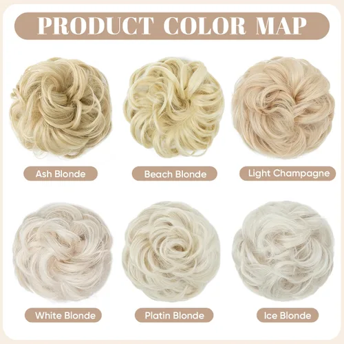 Miniatura 3 de SARLA 2 piezas de cabello desordenado de moño ondulado, rizado, sintético, recogido, extensión de cola de caballo falsa para mujer, rubio platino