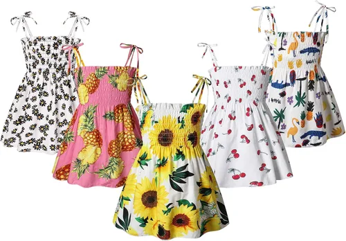 Miniatura 8 de Vestidos florales para bebés y niñas, sin mangas, con tirantes elásticos, para fiesta de flores, vestido de una pieza, falda de verano