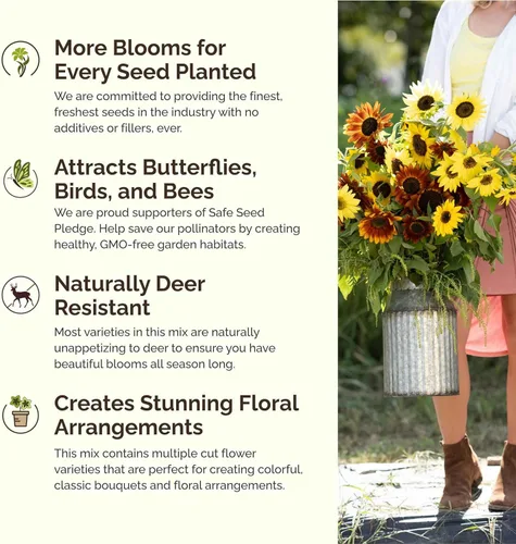 Miniatura 3 de Eden Brothers Sunny Flower - Semillas mixtas para plantar, 1 libra, más de 480,000 semillas con ojo de buey, Maximilian, girasol enano Atrae