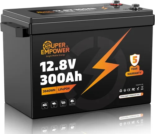 Batería de litio LiFePO4 de 12 V 300 Ah, batería LiFePO4 de ciclo profundo para RV con protección a baja temperatura, BMS de 200 A, 3840 Wh, ciclos