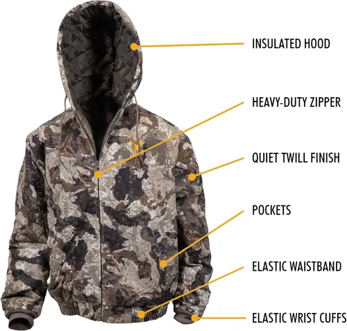 Miniatura 2 de HOT SHOT Chaqueta de caza de camuflaje de sarga aislada para hombre, camuflaje con carcasa de algodón, para clima frío, caza de aves y ciervos