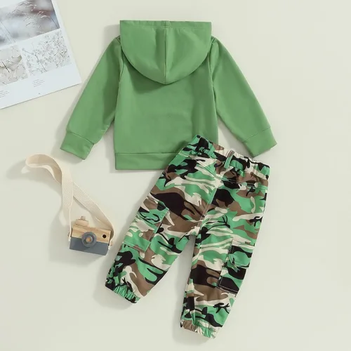 Miniatura 128 de Mandizy Conjunto de ropa de otoño para bebé niña pequeña, sudadera de manga larga con estampado de letras bendecidas, pantalones de camuflaje