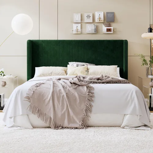 Miniatura 20 de SHA CERLIN - Base de cama tamaño Full tapizada en pana con plataforma y cabecera acolchada con diseño acanalado vertical estilo wingback, 8