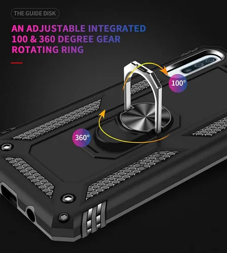 Miniatura 7 de TJS Funda compatible con Samsung Galaxy A50 2019, con protector de pantalla de vidrio templado, anillo de metal, soporte magnético, resistente Negro