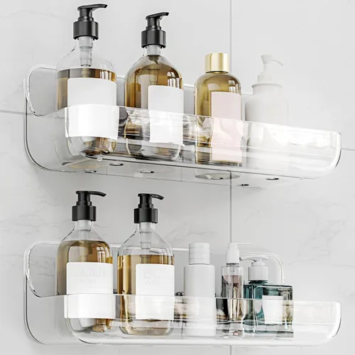 Organizador adhesivo para ducha, paquete de 2 estantes acrílicos para baño, sin taladro, organizador de montaje en pared, estante de almacenamiento