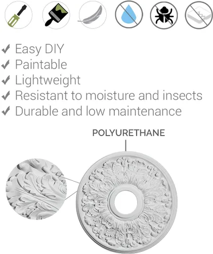 Miniatura 5 de Ekena Millwork CM18RL medallón de techo Riley de 18 in (diam. ext.) x 3 1/2 in (diam. int.) x 1 1/2 in, CM18RL Primed