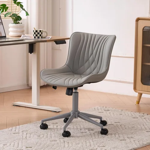 Miniatura 12 de YOUTASTE Silla de oficina marrón café, moderna silla de escritorio sin brazos con ruedas, ajustable, giratoria, mecedora, sillas de estudio