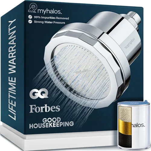 MyHalos® Cabezal de ducha filtrado para filtro de agua dura, alta presión, elimina el cloro, filtro de cabezal de ducha para suavizador de agua Cromo