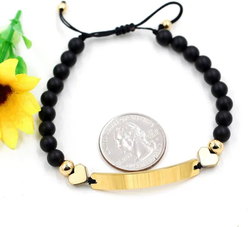 Miniatura 5 de Pulsera unisex hecha a mano con nombre cuentas de ónix negro mate pulsera trenzada personalizada para hombres mujeres mejores amigos regalo