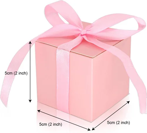 Miniatura 5 de KPOSIYA - 70 Cajas para recuerdos, 2x2x2 pulgadas, cajas de dulces rosas con lazos para decoraciones de boda, baby shower, suministros para fiestas