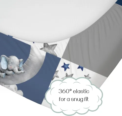 Miniatura 2 de HawSkgFub Sábana bajera ajustable de elefante dormido azul marino para cuna para bebé, niño, Dream Big Little One You are So Loved de retazos