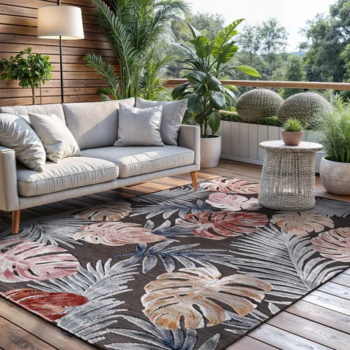 Miniatura 35 de CAMILSON Alfombra para Interiores y Exteriores, Alfombras de Área Azules 5x7 con Hojas Tropicales Botánicas para Patios Interiores y Exteriores