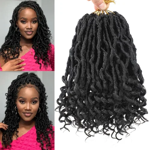 Leeven 7 Paquetes Cabello Crochet Faux Locs con Puntas Rizadas 10 Pulgadas Pre-enrollado Goddess Locs Trenzas Crochet Cabello 84 Hebras Negro