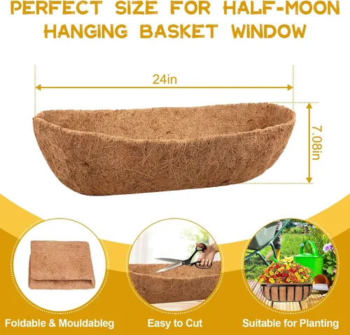 Miniatura 2 de Riare Paquete de 2 forros de fibra de coco de 24 pulgadas para macetas, revestimiento de repuesto de fibra de coco natural para macetas, cesta
