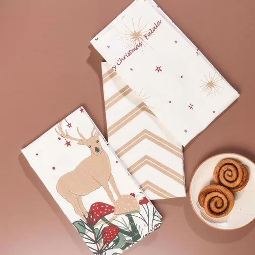 Miniatura 2 de Folkulture Juego de 3 paños de cocina de Navidad con lazo para colgar, 100% algodón para decoración navideña, estilo granja, 20 x 26 pulgadas