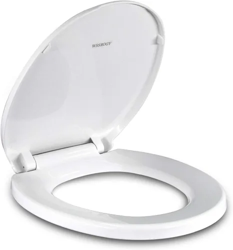 Miniatura 10 de Asiento de inodoro alargado con tapa de cierre suave, fácil de instalar, plástico, blanco, adecuado para inodoros alargados u ovalados
