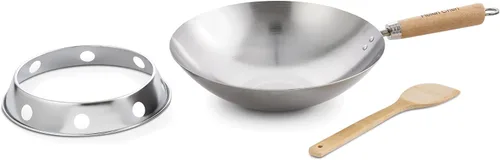 Miniatura 9 de Juego de Wok de Helen's Asian Kitchen - Sartén Wok con Tapa, Wok de Acero al Carbono de 13.5 Pulgadas - Wok Antiadherente de Fondo Plano