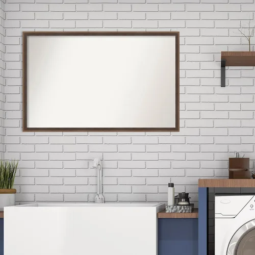 Miniatura 4 de Amanti Art Brown Bathroom Mirror for Over Sink, 21x33 Custom Made Hardwood Wedge Mocha Rectangle Vanity Mirror, Large Modern Wood Frame, Hangs