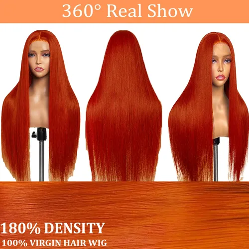 Miniatura 6 de PANDA ANGEL Peluca de encaje frontal de jengibre de cabello humano 13x4 lacio, naranja jengibre, frontal de encaje HD transparente sin pegamento