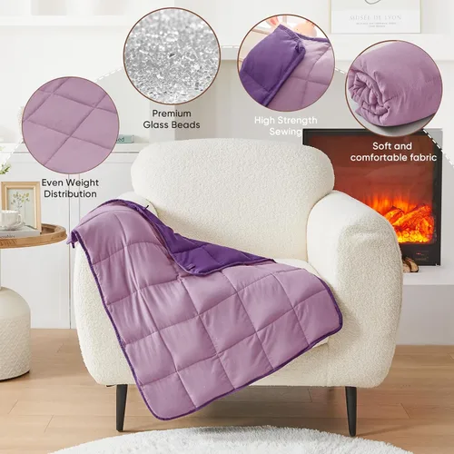 Miniatura 7 de Manta de regazo con peso morado para adultos, 5 libras, 24 x 29 pulgadas, manta pesada de enfriamiento de 24 x 29 pulgadas, mantas portátiles