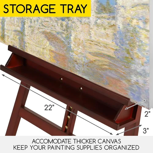 Miniatura 4 de MEEDEN Caballete grande de nogal para pintores, caballete ajustable de madera de haya maciza, caballete de estudio para adultos con soporte