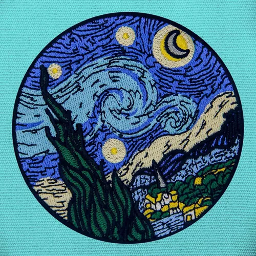 Miniatura 3 de Parche bordado de cielo estrellado con apliques para coser en emblema, azul