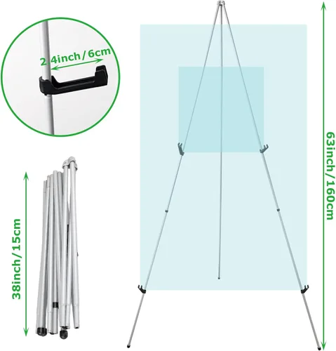 Miniatura 2 de CertBuy Paquete de 2 caballetes plegables plateados, caballetes de 63 pulgadas para mostrar imágenes, soporte de caballete negro para exhibir