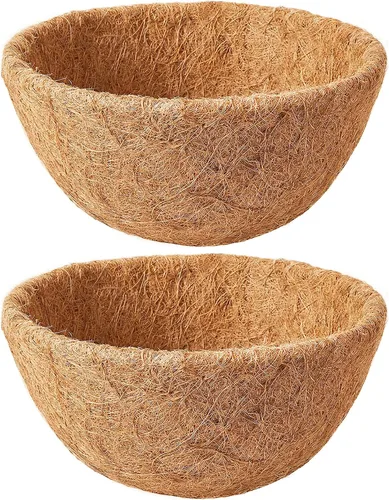 Paquete de 2 forros de coco de 12 pulgadas para cestas colgantes, revestimientos naturales para cestas colgantes de coco para macetas, forro de