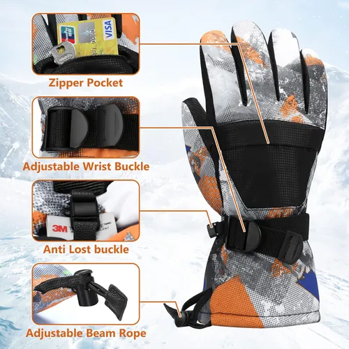 Miniatura 2 de Guantes de esquí, guantes de nieve impermeables y transpirables más cálidos para clima frío, se adaptan tanto a hombres como a mujeres, para padres