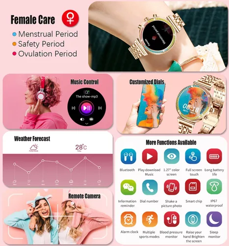 Miniatura 7 de TYBERLEY Reloj inteligente para mujer, pantalla HD de 1.27 pulgadas, Bluetooth llamadas, rastreador de actividad física, reloj inteligente deportivo