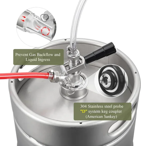 Miniatura 4 de All 304 Stainless Steel D System Keg Coupler, Beer Tap Coupler with 1/4’’ Beer Line Barb & 5/16’’ Gas Line Barb, Heavy Duty US D Sankey Coupler for