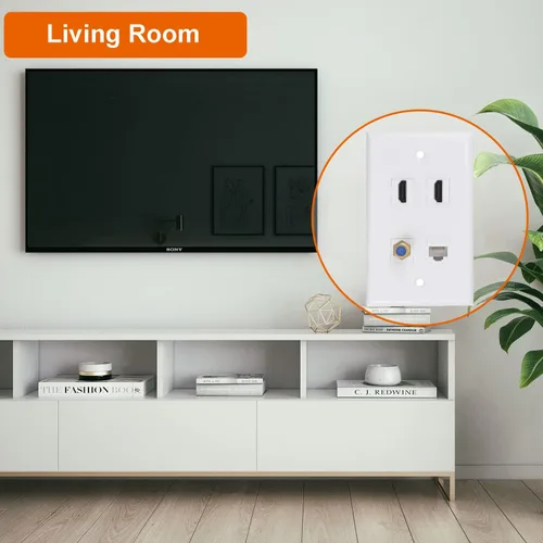 Miniatura 5 de Placa de pared Ethernet coaxial HDMI, 1 puerto Cat 6 RJ45, 1 puerto de TV coaxial tipo F y placa de pared Keystone HDMI de 2 puertos