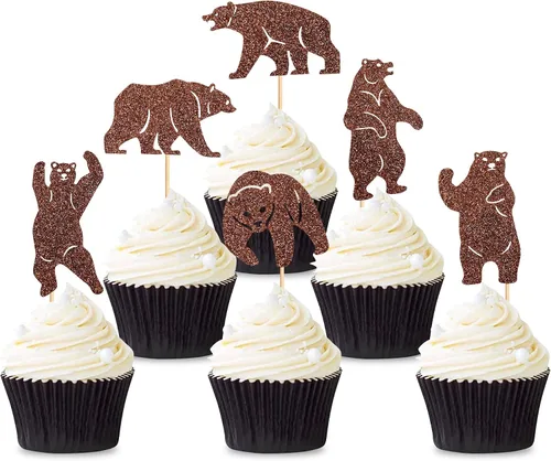 Miniatura 12 de 24 piezas de decoración para cupcakes con temática de "We Can Bearly Wait" Oso de globos brillantes, decoración temática de revelación de género