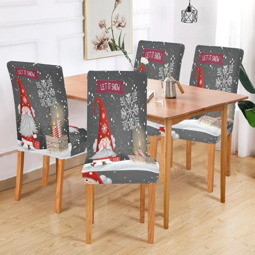 Miniatura 6 de Paquete de 4 fundas para sillas de comedor con diseño de gnomo de Navidad, impermeables, elásticas, extraíbles y lavables, para el hogar