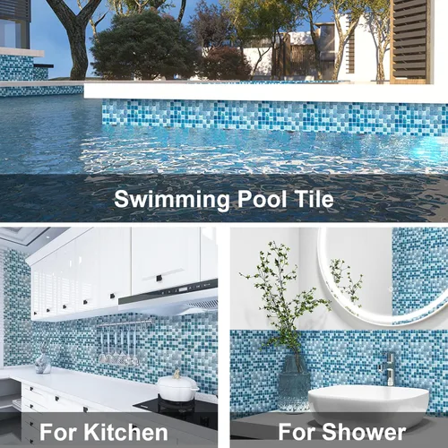 Miniatura 6 de LSDECO 5 hojas de azulejos de mosaico de vidrio, azulejos de piscina, azulejos de cocina de 12 x 12 pulgadas, azulejos de vidrio para pared de baño