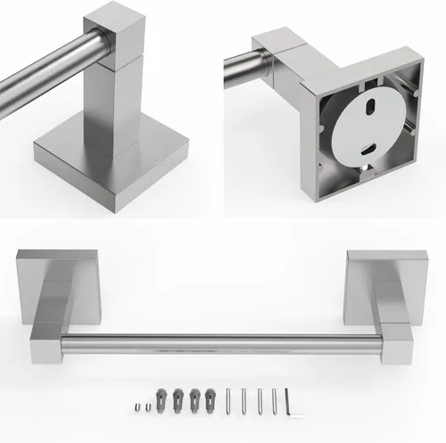 Miniatura 6 de RUACQ Toallero de mano, barra de toalla de mano de 9 pulgadas para baño montado en la pared, toallero de acero inoxidable 304 con base cuadrada