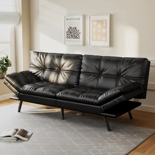 Opoiar Sofá cama futón covertible de 71 pulgadas de largo, sofá futón de piel sintética, sofá biplaza moderno de espuma viscoelástica, sofá pequeño