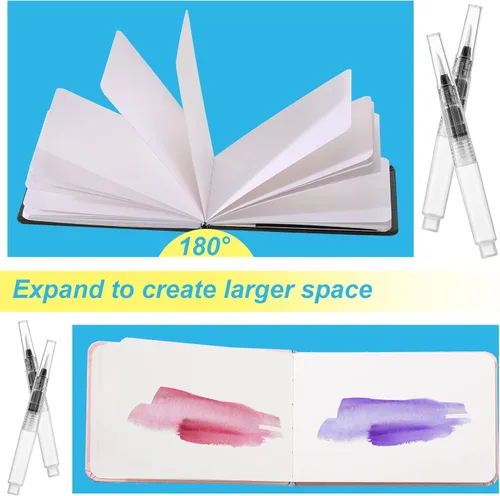 Miniatura 5 de Teling 2 cuadernos de bocetos de acuarela con 3 bolígrafos, papel de 140 libras/10.58 oz/m², pequeño diario de acuarela portátil de viaje, cuaderno
